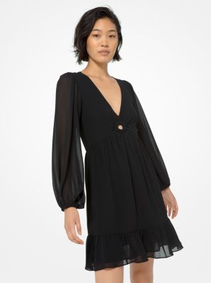 Robe en cr&ecirc;pe georgette &agrave; d&eacute;tail &agrave; anneau