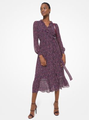 Floral Crinkled Georgette Ruffled Wrap Dress | Michael Kors