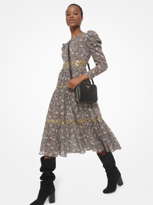 Embellished Paisley Cotton Lawn Puff-Sleeve Dress | Michael Kors