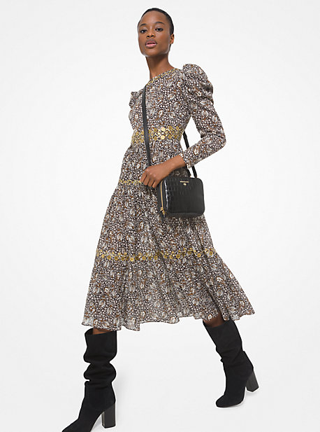 Embellished Paisley Cotton Lawn Puff-Sleeve Dress | Michael Kors
