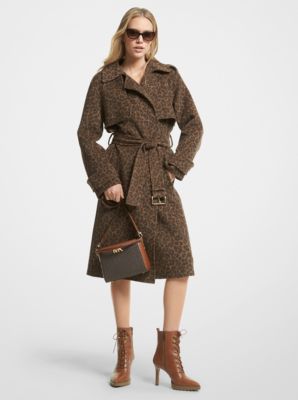 Wild Animal Print Open Front Collared Faux Fur Teddy Trench Coat