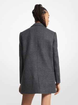 Plaid Stretch Wool Blend Boyfriend Blazer image number 1