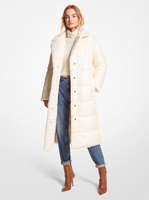 Actualizar 31+ imagen michael kors quilted ciré and faux shearling reversible puffer coat