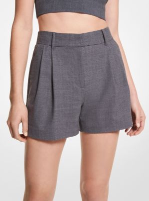 Wool Flannel Blend Pleated Shorts in DERBY HEATHER | Michael Kors