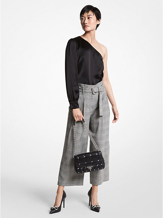 Plaid Stretch Wool Cropped Trousers image number 0
