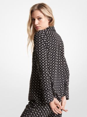 Studded Medallion Crushed Crepe Pajama Shirt