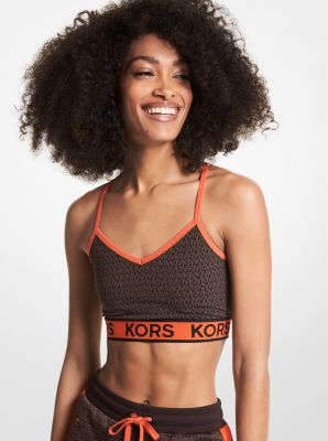 Stretch Nylon Logo Tape Racerback Sports Bra