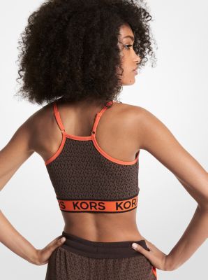 Reversible Logo and Leopard Nylon Blend Racerback Sports Bra