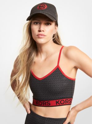 Buy Michael Kors Logo Tape Stretch Nylon Racerback Sports Bra, Black Color  Women