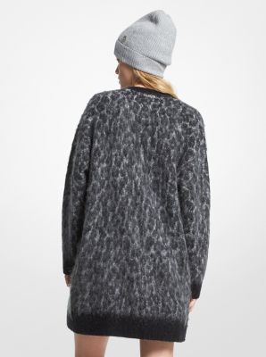 Kid's Beanie Black and Gray Leopard Wool-Blend Knit Jacquard