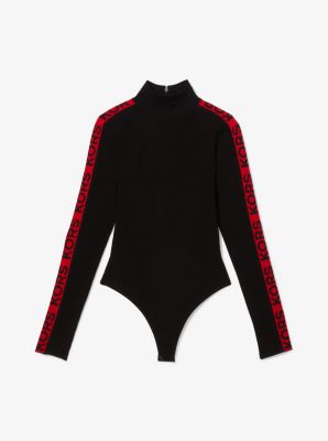 Gerippter Body aus Stretch-Viskose mit Logostreifen und Rollkragen image number 1