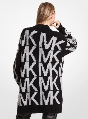 Logo Intarsia Merino Wool Blend Cardigan Michael Kors