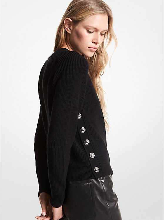 Button-Embellished Ribbed Supima Cotton Sweater image number 1