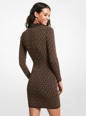 Logo Jacquard Mock Neck Sweater Dress Michael Kors