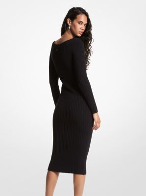 Vestido midi de lana acanalada in NEGRO | Michael Kors