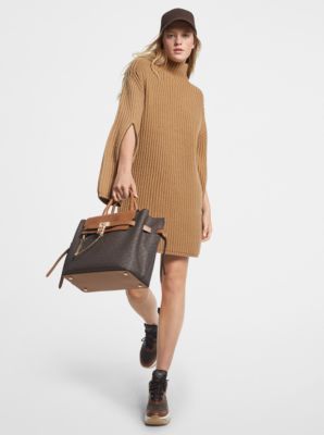 Ribbed Knit Zip-Sleeve Dress