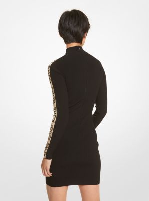 Logo Tape Ribbed Stretch Viscose Turtleneck Sweater Dress