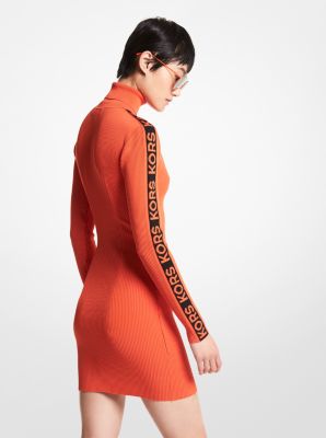 Logo Tape Ribbed Stretch Viscose Turtleneck Sweater Dress image number 1