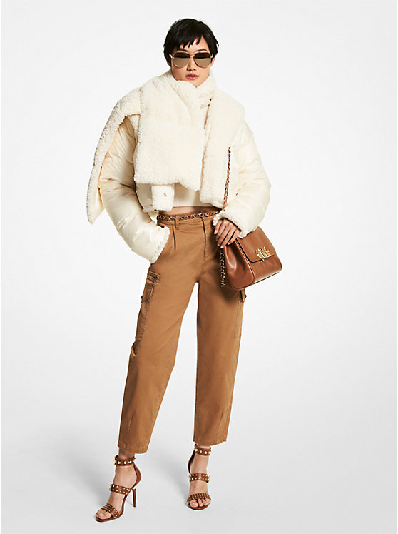 Reversible Faux Shearling and Ciré Puffer Scarf | Michael Kors Canada