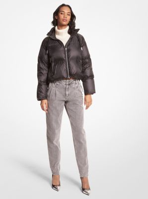 Monogram Leather Hooded Down Jacket - Luxury Grey
