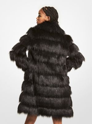 Contrast faux fur collar double layered hem clearance coat