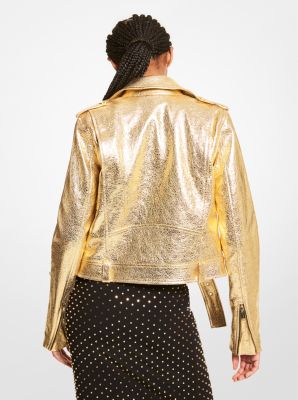 METALLIC PRINTED CROC LEATHER BIKER JACKET