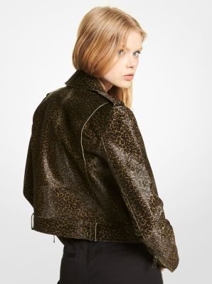 Leopard Print Calf Hair Moto Jacket image number 1