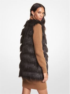 Michael kors black store faux fur vest