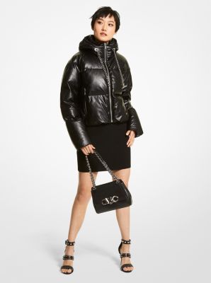 FAUX LEATHER PUFFER JACKET - Black