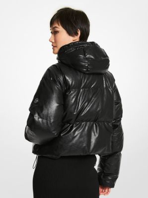 FAUX LEATHER PUFFER JACKET - Black