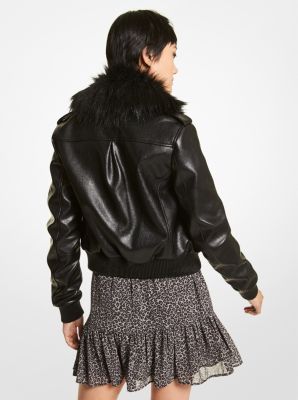 Michael kors leather jacket with fur sleeves new arrivals