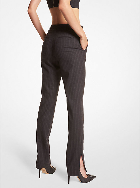 Pantalon ajusté en flanelle de laine extensible à rayures fines image number 1