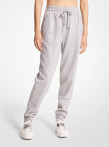 Michael Kors Studded Organic Cotton Blend Joggers In Grey