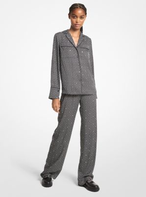 Embellished Logo Satin Pajama Pants | Michael Kors