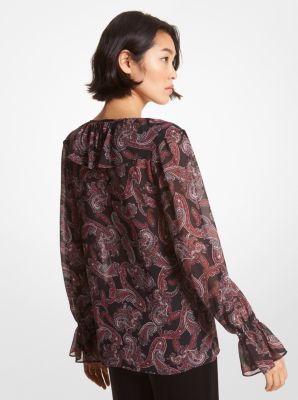Paisley Georgette Ruffle Blouse in ROYALPINK | Michael Kors