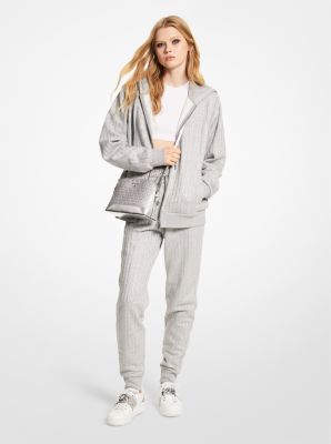 Crystal Pinstripe Organic Cotton Blend Zip Up Hoodie Michael Kors