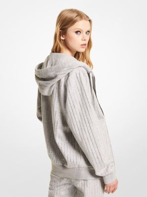 Crystal Pinstripe Organic Cotton Blend Zip-Up Hoodie | Michael Kors