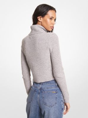Stretch Wool Cropped Turtleneck Sweater image number 1