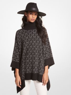 Poncho &agrave; col roul&eacute; en jacquard &agrave; logo in NOIR/OS | Michael Kors