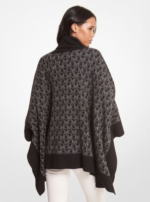 Logo Jacquard Turtleneck Poncho in BLACK/BONE | Michael Kors