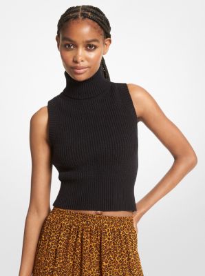 Julianna Rib Cotton-Cashmere Sleeveless Turtleneck