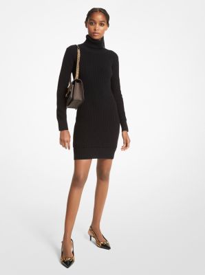 Ribbed Wool and Cashmere Blend Turtleneck Sweater Dress Michael Kors