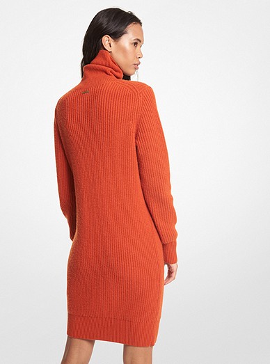Ribbed Wool And Cashmere Blend Turtleneck Sweater Dress | Michael Kors
