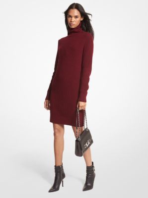 Ribbed Wool and Cashmere Blend Turtleneck Sweater Dress | Michael Kors