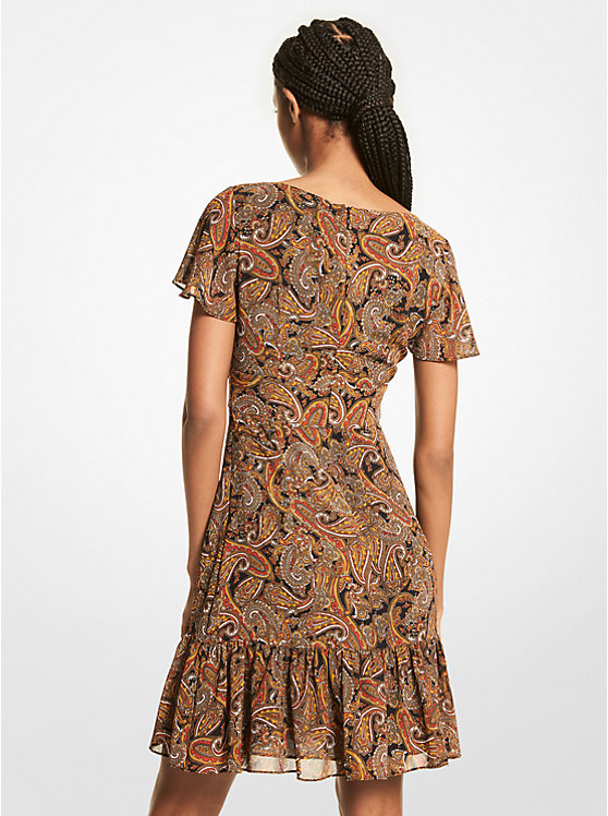 Mini-robe en crêpe georgette à motif cachemire et à découpe image number 1