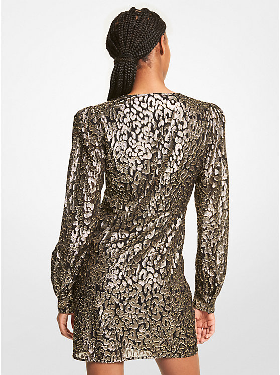 Robe en jacquard tondu à motif léopard métallisé image number 1