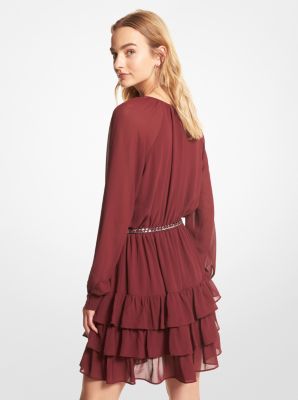 Robe &agrave; ceinture en cr&ecirc;pe georgette