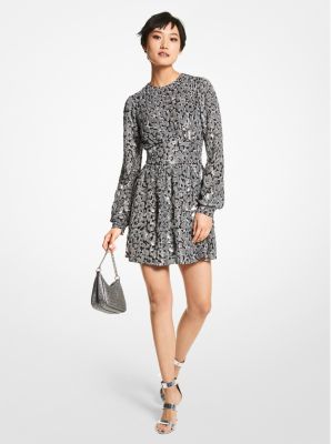 Sequined Leopard Print Georgette Dress