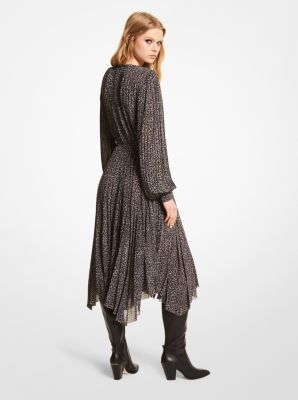 Robe plissée en crêpe georgette à imprimé léopard