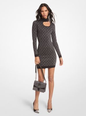 Metallic Logo Jacquard Cutout Dress | Michael Kors